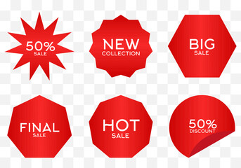 Set of Price tags. Discount red ribbons. Sale and shopping tags. Vector collection