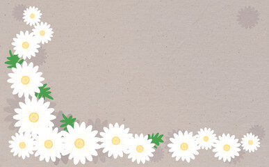 白いマーガレットのL字フレーム ブラウン背景 イラスト素材 色違い・差分有