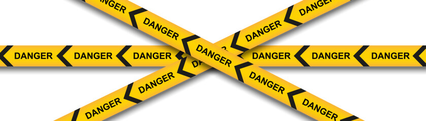 Warning and danger crossed tapes isolated. Police and crime lines. Caution tape. Seamless barrier tape. Vector illustration