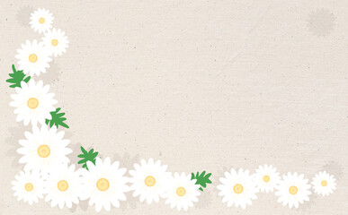 白いマーガレットのL字フレーム サンドベージュ背景 イラスト素材 色違い・差分有