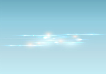 Blue horizontal lens flares pack. Abstract set of light flares, laser beams, sparkling lined, horizontal light rays. Vector illustration.