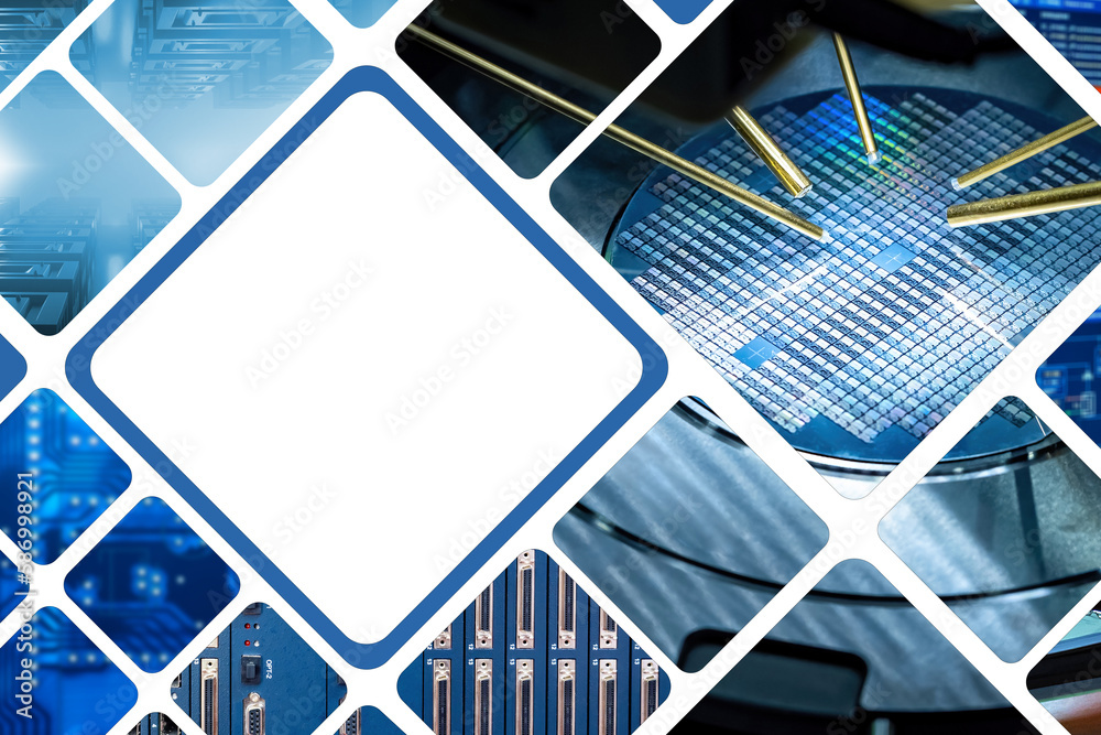 Poster production microelectronics. equipment for manufacture microchips. creation digital boards. producti