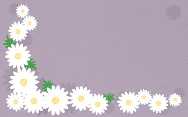 白いマーガレットのL字フレーム 渋めパープル背景 イラスト素材 色違い・差分有