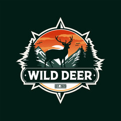 deer wild animal badge vector template. adventure wilderness graphic illustration.