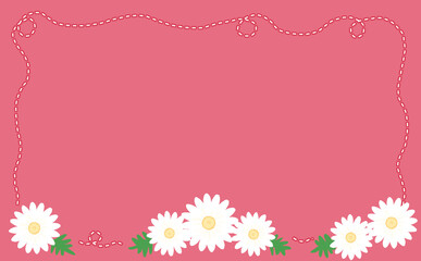 ミシン目と白いマーガレットのフレーム レッド背景 イラスト素材 色違い・差分有