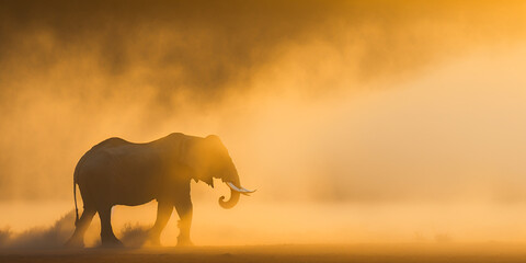 Minimalism elephant dust storm sunrise 
