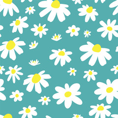 Fototapeta na wymiar The pattern is seamless with white daisies. Background for design, for printing or textiles. Vector illustration.
