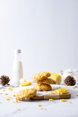 Cornflake cereal cookies set on cafe table. - 587000110