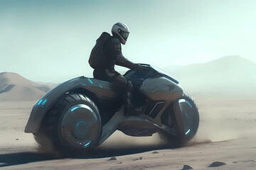 Futuristic Motor Cycle with Rider