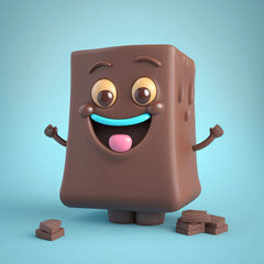 Happy Chocolate Cartoon Character in 3D generative ai