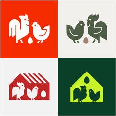Set of Farm animals logo Rooster and chicken. Icon design. Template elements