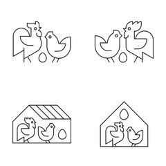 Set of Farm animals logo Rooster and chicken. Icon design. Template elements