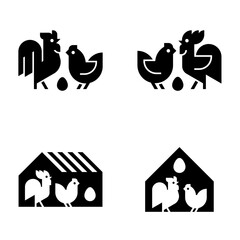 Set of Farm animals logo Rooster and chicken. Icon design. Template elements