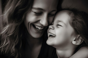 Mother and daughter laughing and having fun together. Generative ai