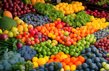 Naklejka na ściany i meble a large display of fruits and vegetables