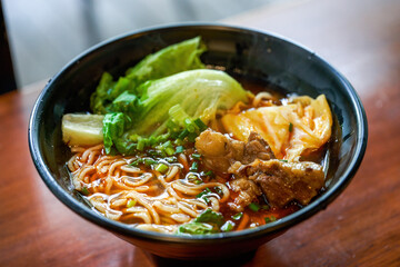 A bowl of delicious and rich Taiwanese braised beef noodles