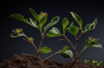 a plant growing out of the ground with leaves
