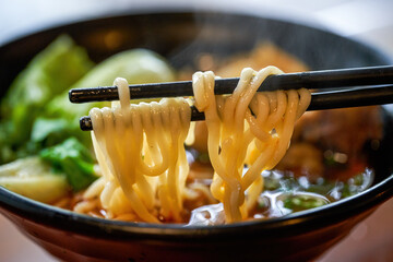 A bowl of delicious and rich Taiwanese braised beef noodles