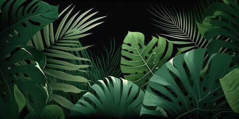 Naklejka na ściany i meble closeup nature view of green leaf and palms background. Flat lay, dark nature concept, tropical leaf by ai generative 