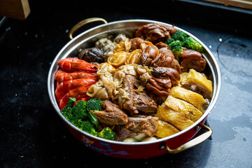 Chinese New Year food during Chinese New Year, assorted big Poon Choi