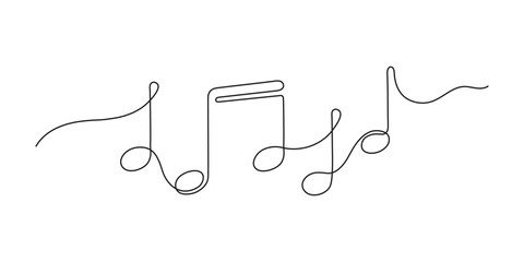 Music note, continuous one art line drawing. Music concept. Hand drawn doodle sketch. Vector