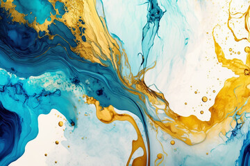 Fototapeta na wymiar Gold and Blue Marbling Abstract Background generative ai