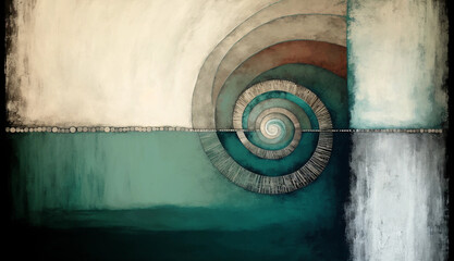 Baal Collection · The Blue Spiral · Mindfulness · Minimalist Illustrrations · Spiral Background · Teal and Beige Color Palette · Zen Decor