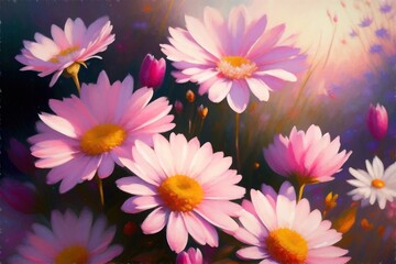 Fototapeta na wymiar A painting of pink daisies