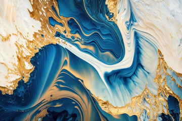 Gold and Blue Watercolor Marbling Abstract Background generative ai