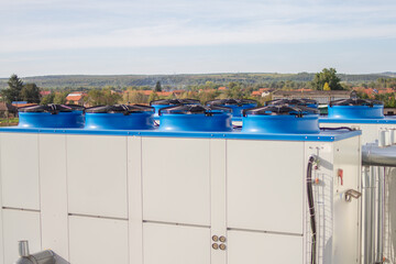 ventilation group is located on the exterior roof of the industrial hall, designed to regulate air...
