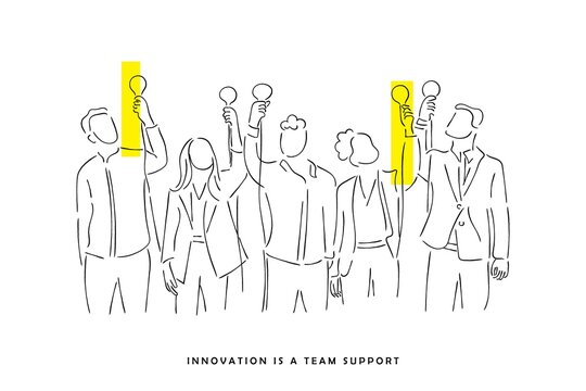 group of people telling that innovation is team support