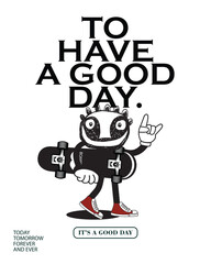 Vector illustration cartoon character skateboarding. Vector design for apparel prints, posters and other uses.