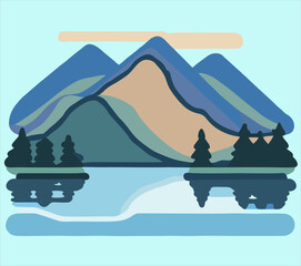 Fototapeta na wymiar Mountains layout design in outline style. Landscape background with doodle pattern. Abstract template for posters, t-shirts, stickers and more