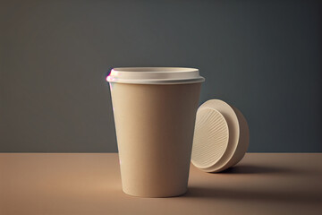 Recyclable cardboard cup balancing on a kraft cardboard background, AI Generated
