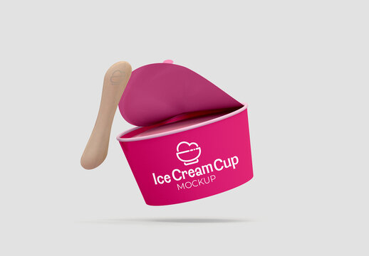 Floating Open Ice Cream Cup Mockup