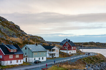 The isolated settlement of Havøysund, a fishing village in Måsøy, Finnmark, Northern Norway