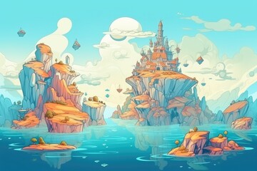 A fantastical world with  islands, mythical creatures, and magical landscapes background Generative AI