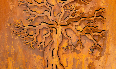Rusty metallic tree artwork