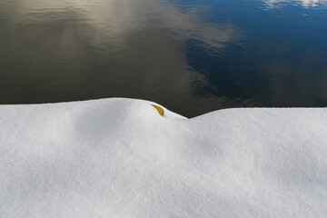Snowy dock and calm sea in the archipelago in Finland