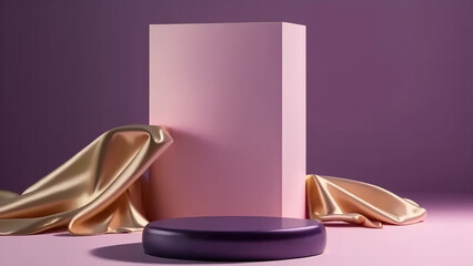 empty wall podium or pedestal in the center, dark purple background
