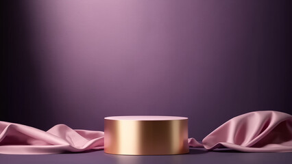 empty wall podium or pedestal in the center, dark purple background