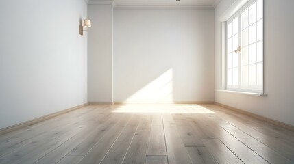 Fototapeta premium Bright and Minimalist Light Interior with Textured Wall and Wooden Floor