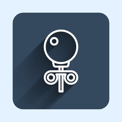 White line Stud earrings icon isolated with long shadow background. Jewelry accessories. Blue square button. Vector