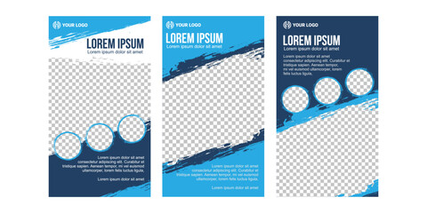 Set of Editable minimal square banner template. blue background color with geometric shapes for social media post, web ads, sale, photo template, promotion, discount, travel, sports, feed, story