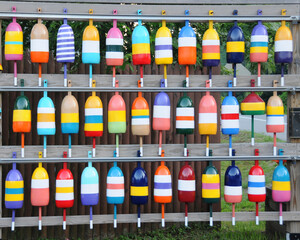 Colorful Buoys on a Rack