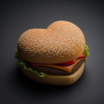 Heart Shaped Hamburger Digital Art Illustration