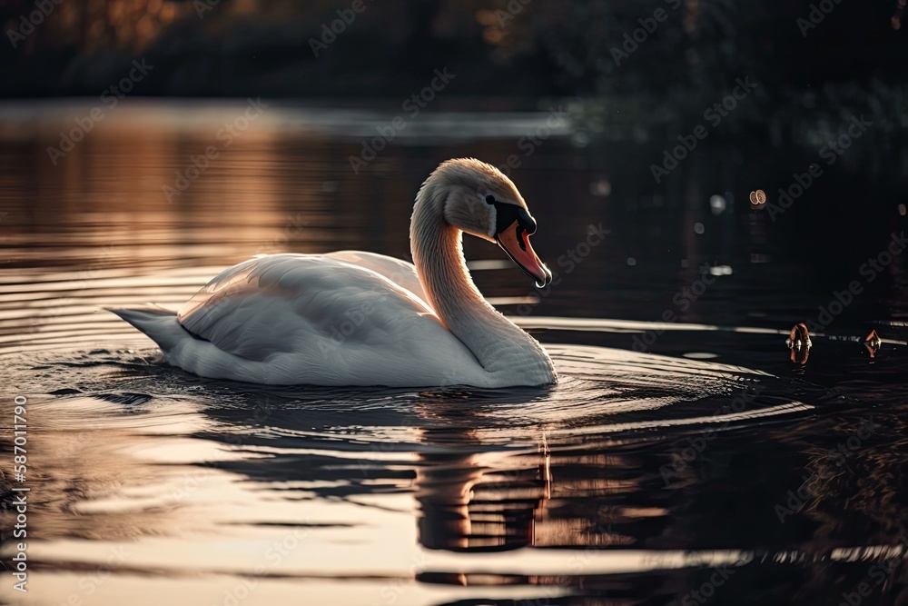 Canvas Prints Swan in the evening. Generative AI