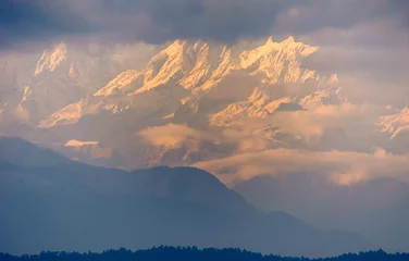 Crédence de cuisine en verre imprimé Kangchenjunga Landscape View of The Majestic Kangchenjunga, the third-highest mountain in the world.  Selective Focus is used.