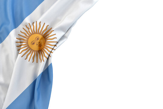 Flag of Argentina in the corner on white background. Isolated. 3D Rendering