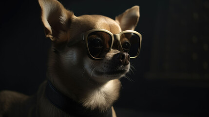 Chihuahua dog with black sunglasses. Generative AI
